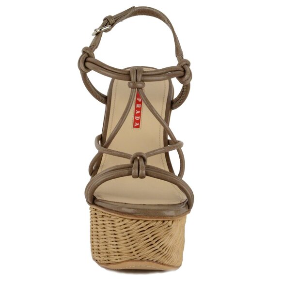 PRADA SHOES KNOTTED LEATHER WICKER WEDGE PLATFORM SANDALS sz 40 / 10 - Picture 6 of 13
